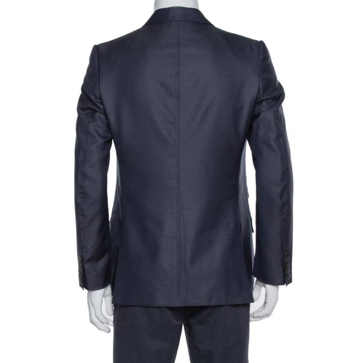 Pre Owned Gucci Navy Blue Textured Silk Wool Tailored Blazer XL