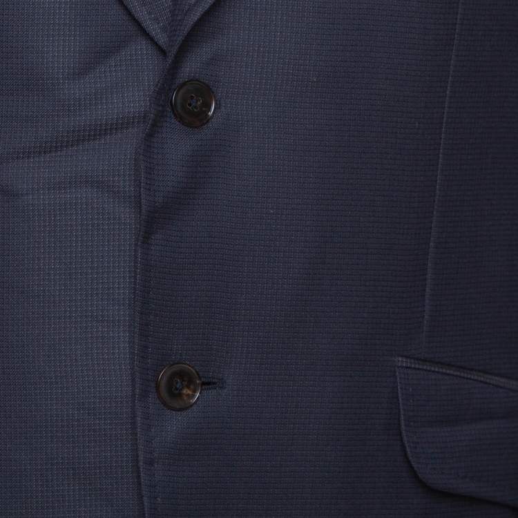 Pre Owned Gucci Navy Blue Textured Silk Wool Tailored Blazer XL