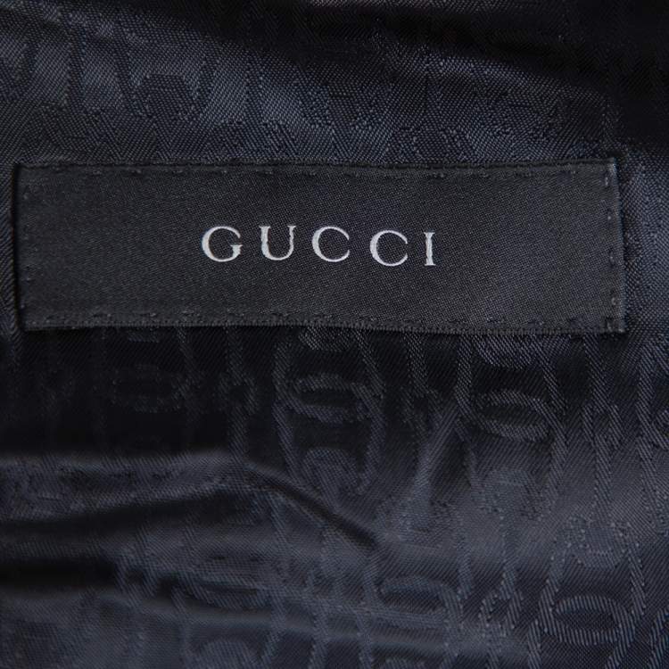 Pre Owned Gucci Navy Blue Textured Silk Wool Tailored Blazer XL