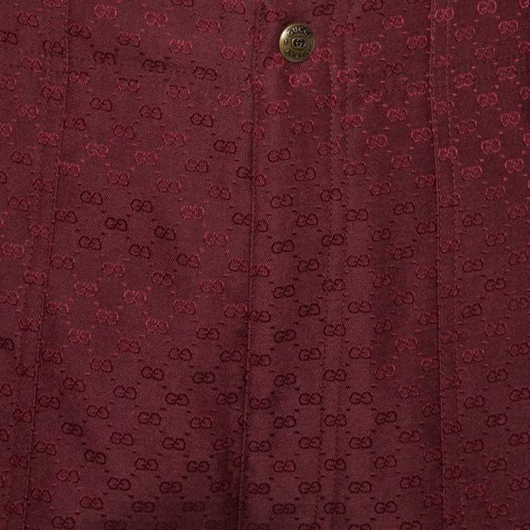 Pre Owned Gucci Burgundy Cotton Jacquard Elastic Detailed Ski Pants S