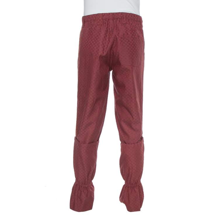 Pre Owned Gucci Burgundy Cotton Jacquard Elastic Detailed Ski Pants S