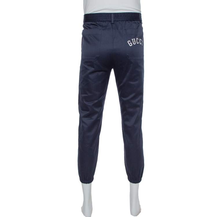 Pre Owned Gucci Navy Blue Cotton NY Yankees Patch Detail Track Pants S