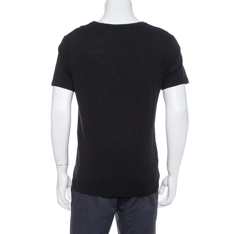 Pre Owned Gucci Black Logo Printed Cotton Distressed Crewneck T Shirt S
