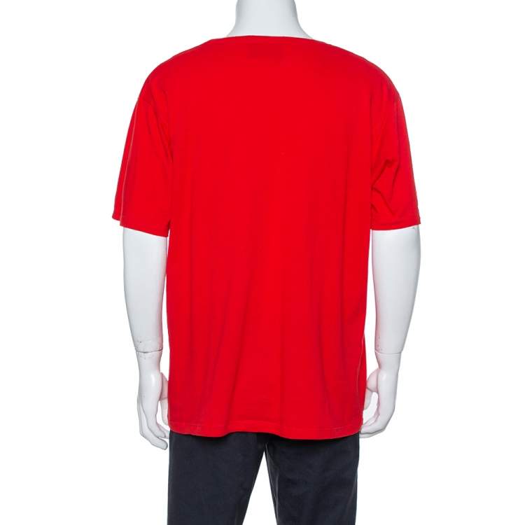 Pre Owned Gucci Red Cotton Tomorrow Is Now Yesterday Logo Printed Crewneck T Shirt 3XL