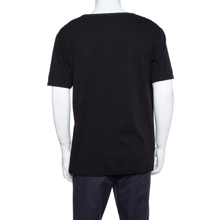 مملوكة مسبقًا Gucci Black Cotton Washed Out Effect Logo Printed Crewneck T Shirt L