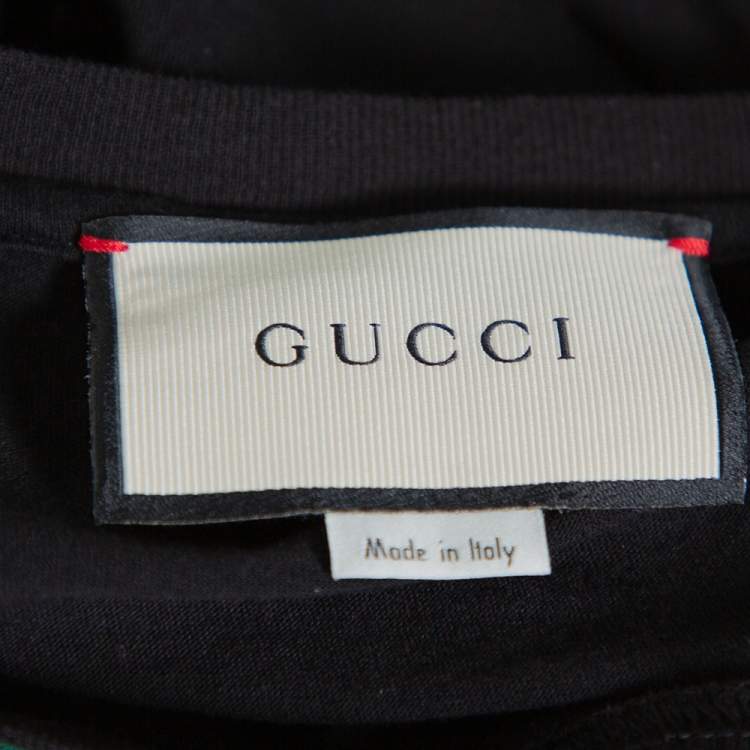 مملوكة مسبقًا Gucci Black Cotton Washed Out Effect Logo Printed Crewneck T Shirt L