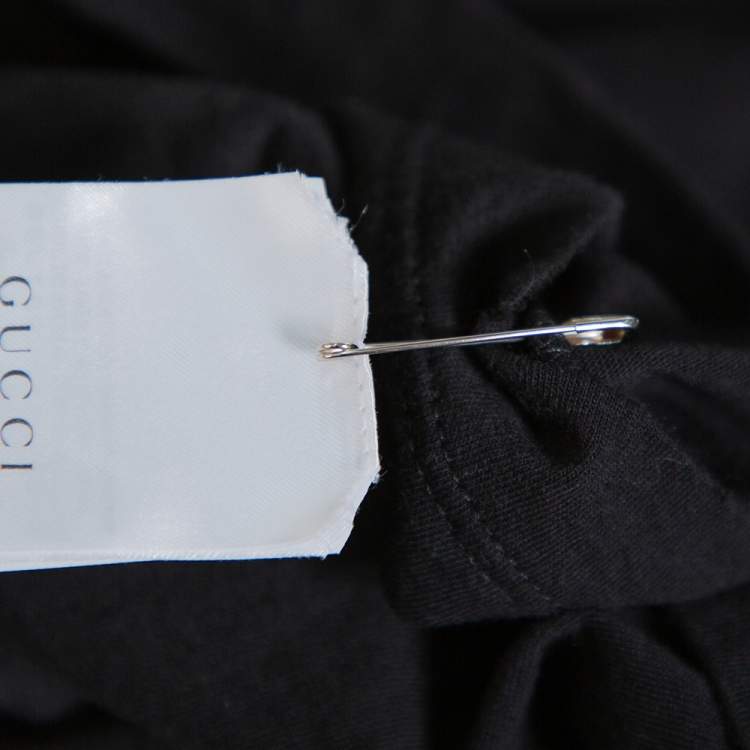 مملوكة مسبقًا Gucci Black Cotton Washed Out Effect Logo Printed Crewneck T Shirt L