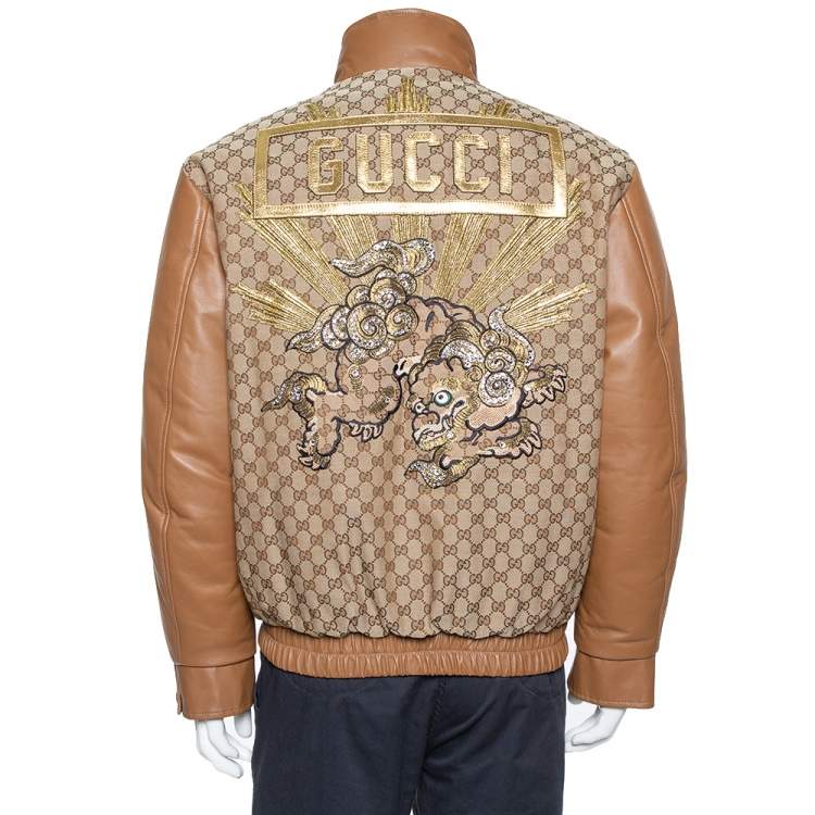 Pre Owned Gucci X Dapper Dan Bicolor Leather Logo Monogram Embellished Varsity Jacket M