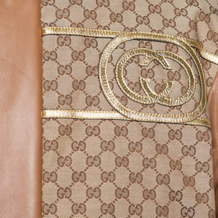 Pre Owned Gucci X Dapper Dan Bicolor Leather Logo Monogram Embellished Varsity Jacket M
