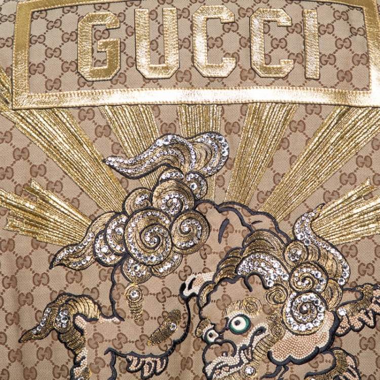 Pre Owned Gucci X Dapper Dan Bicolor Leather Logo Monogram Embellished Varsity Jacket M