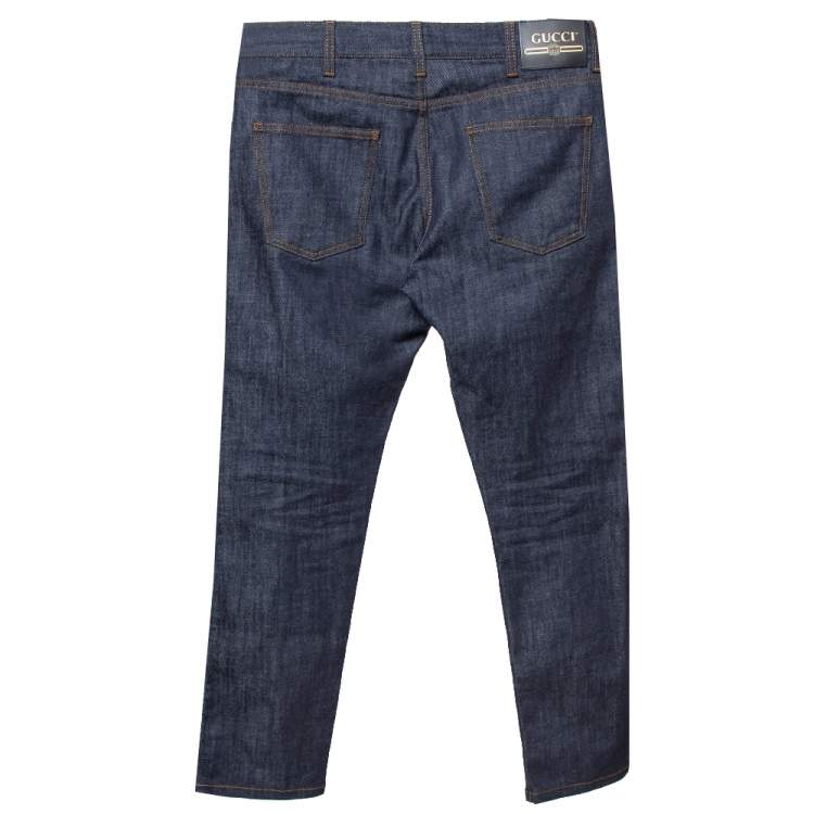 Pre Owned Gucci Navy Blue Denim Tapered Washed Jeans M