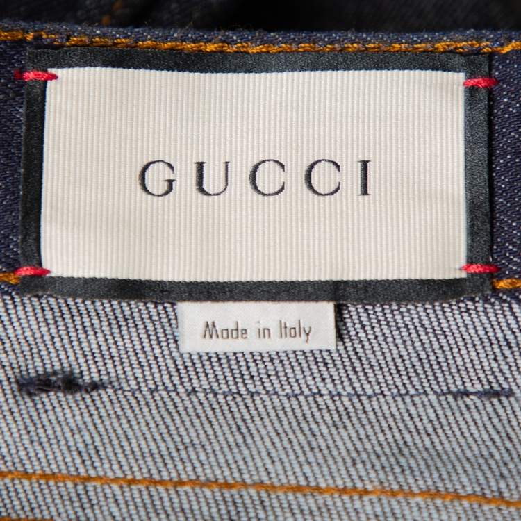 Pre Owned Gucci Navy Blue Denim Tapered Washed Jeans M