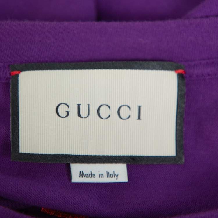 مملوكة مسبقًا Gucci Purple Cotton Sequin Embellished Tiger Applique Blind For Love T Shirt L