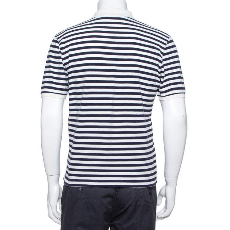 Pre Owned Gucci Navy Blue & White Striped Pique Knit Polo T Shirt L 