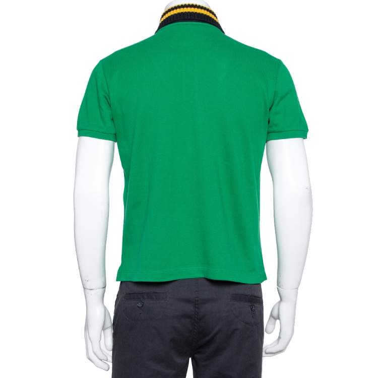 Pre Owned Gucci Green Pique Knit Contrast Collar Detail Polo T Shirt M