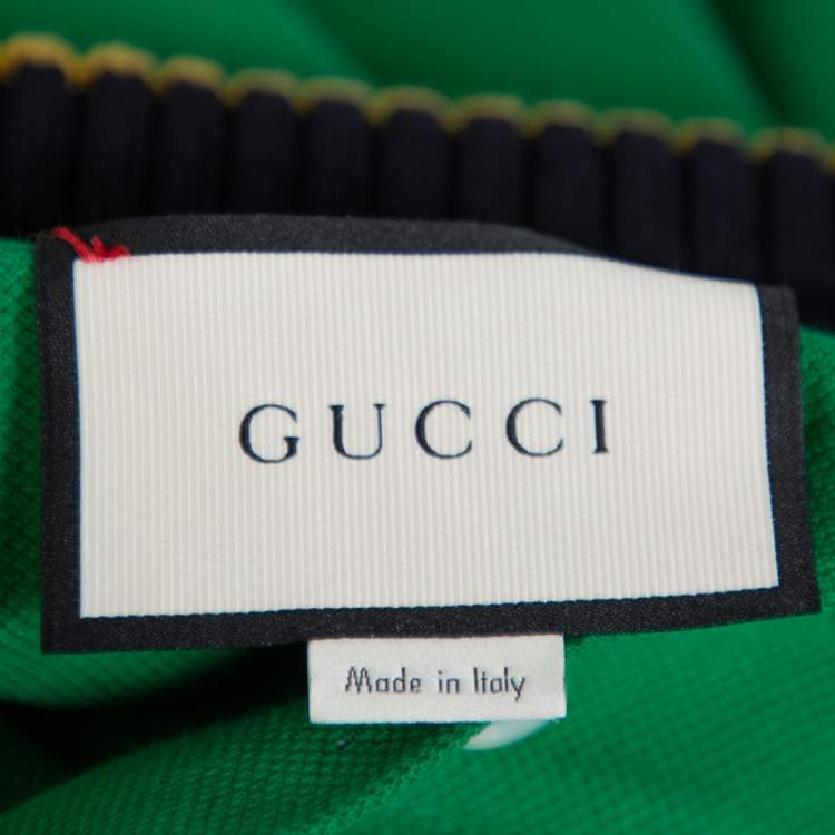 Pre Owned Gucci Green Pique Knit Contrast Collar Detail Polo T Shirt M