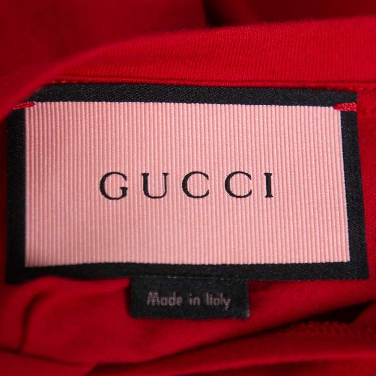 Pre Owned Gucci Red Ghost Skull Print Cotton Crew Neck T-Shirt M