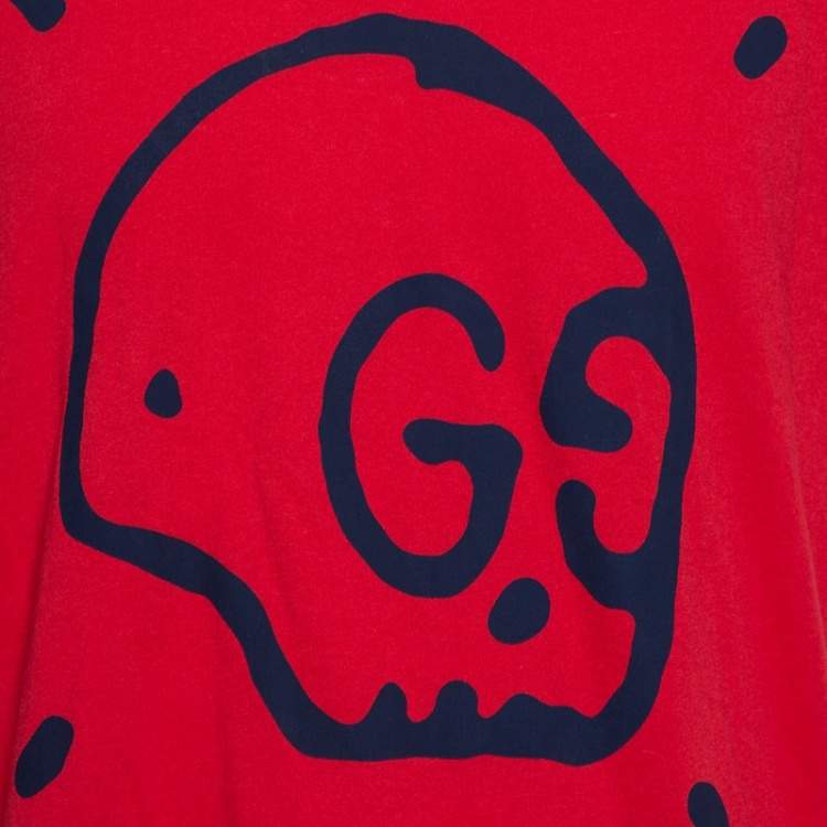 Pre Owned Gucci Red Ghost Skull Print Cotton Crew Neck T-Shirt M