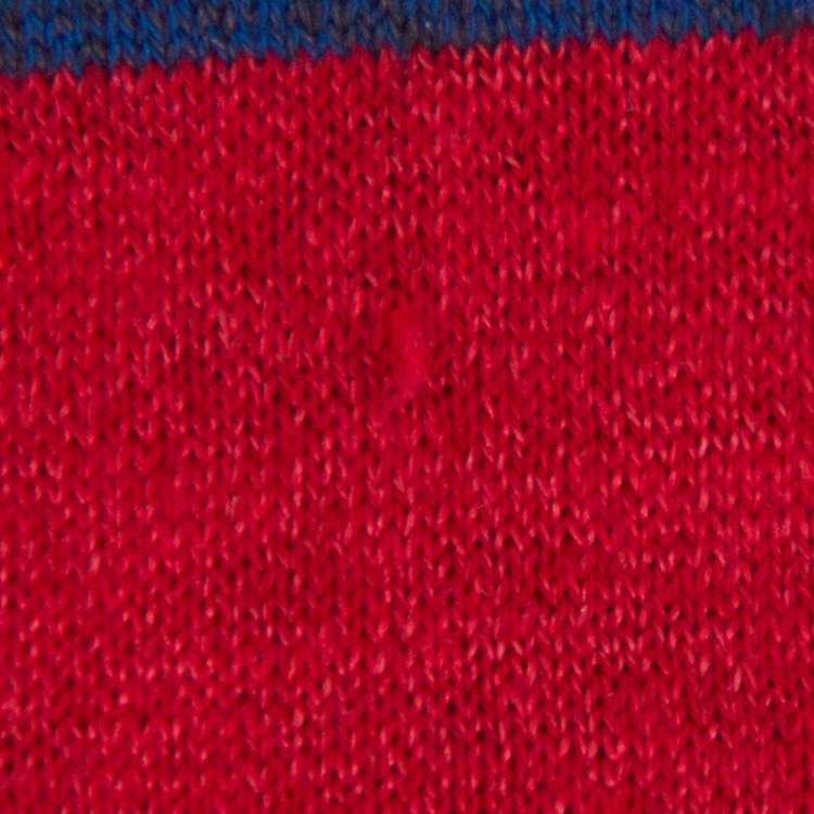 Pre Owned Gucci Red & Blue Striped Linen Knit Logo Printed Oversized T Shirt S