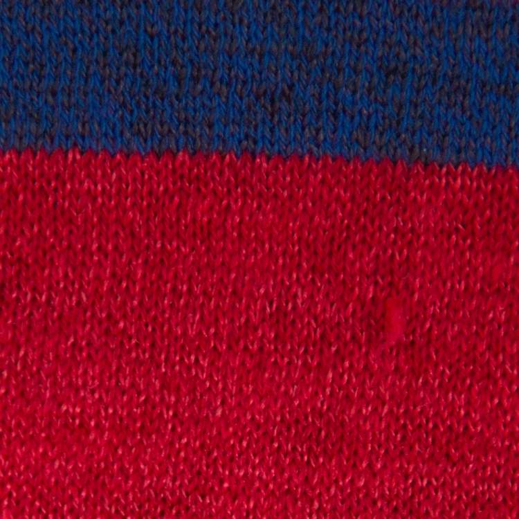 Pre Owned Gucci Red & Blue Striped Linen Knit Logo Printed Oversized T Shirt S