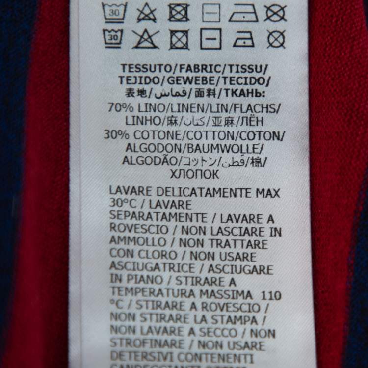 Pre Owned Gucci Red & Blue Striped Linen Knit Logo Printed Oversized T Shirt S