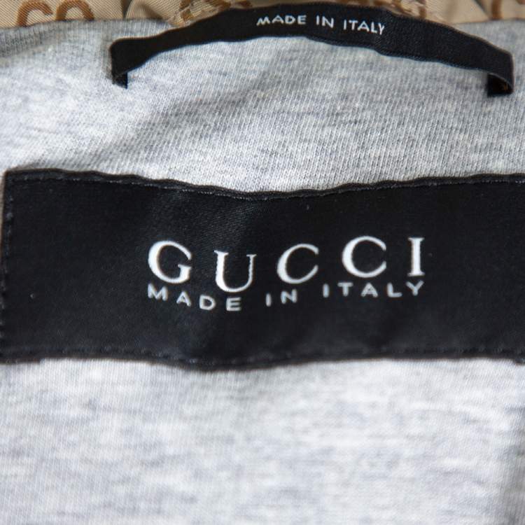 Pre Owned Gucci Brown Synthetic Logo Monogram Web Print Bomber Jacket M