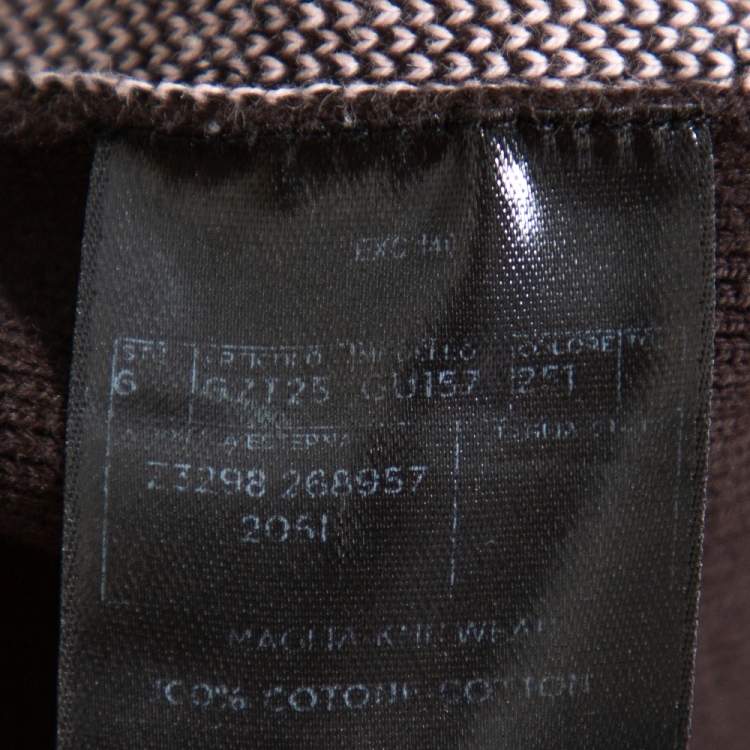 Pre Owned Gucci Brown Web Stripe Intarsia Knit Zipper Front Sweater M