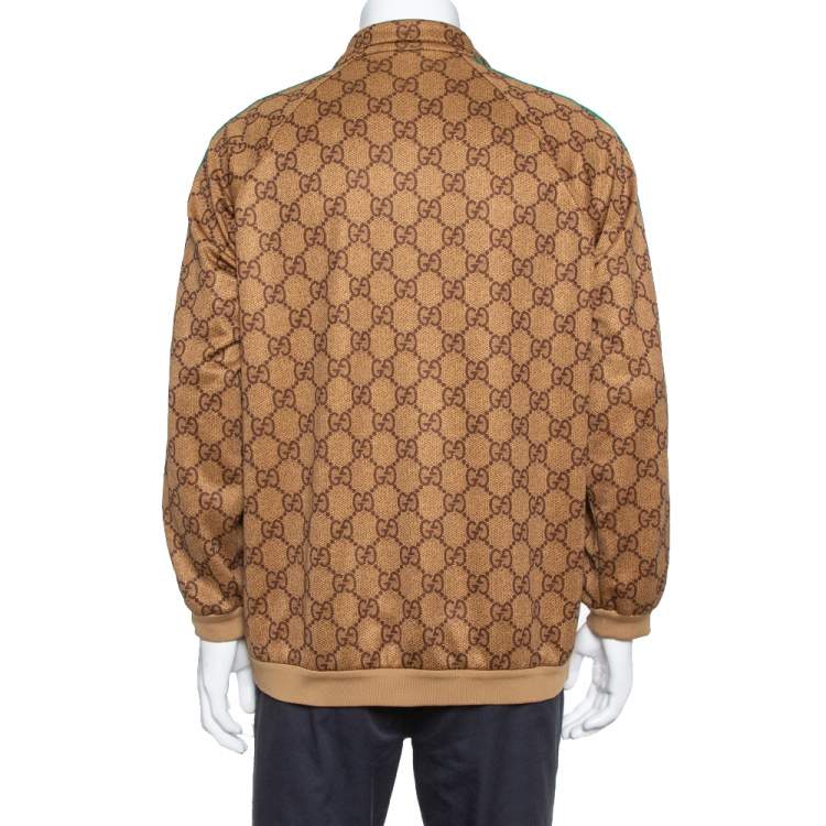 Pre Owned Gucci Dark Beige Guccissima Logo Technical Jersey Jacket XS