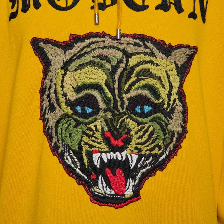 Pre Owned Gucci Yellow Modern Future Applique Detail Cotton Hoodie XXL