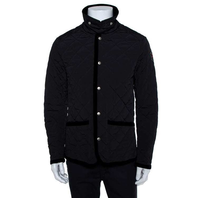 مملوكة مسبقًا Gucci Equestrian Black Velvet Trim Detail Quilted Jacket M