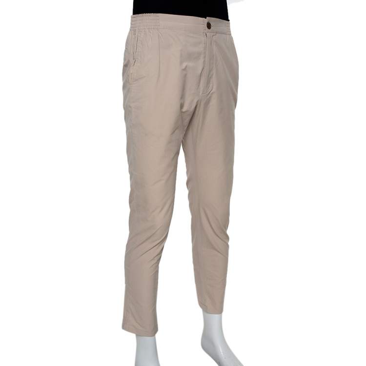 Pre Owned Gucci Beige Cotton Elastic Waist Detail Pants XL