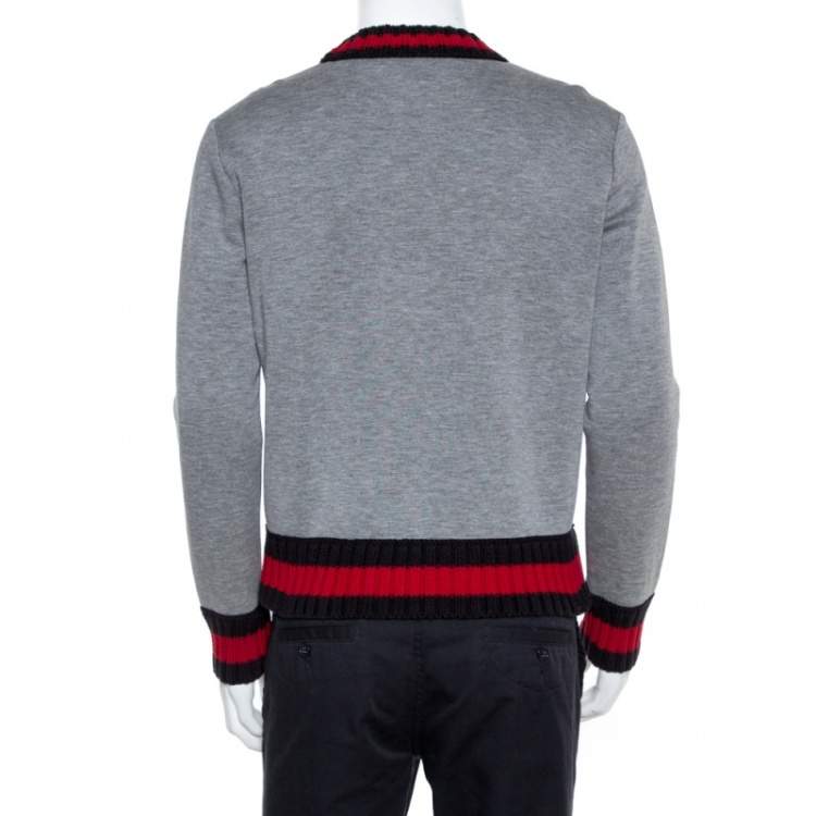 Pre Owned Gucci Grey Neoprene Contrast Trim Detail Sweatshirt S