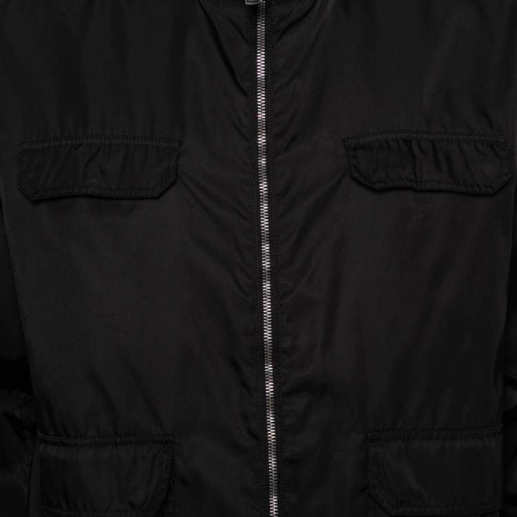 مملوكة مسبقًا Gucci Black Synthetic Pocket Detail Zip Front Jacket XXL