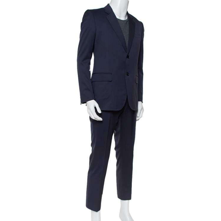 Pre Owned Gucci Navy Blue Wool Regular Fit Suit L
