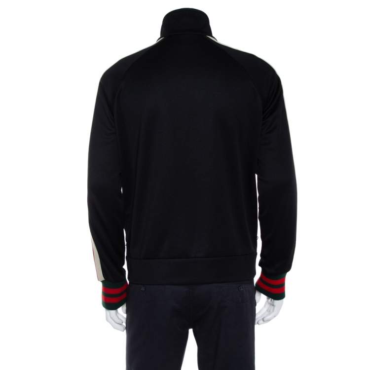 Pre Owned Gucci Black Jersey Side Strip Detail Zipper Front Technical Track Jacket S