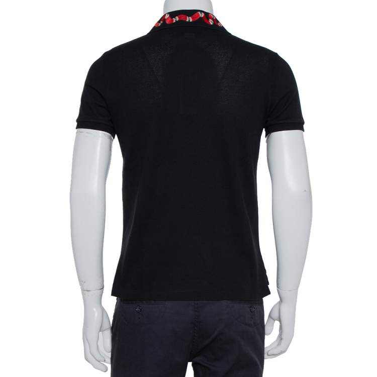 Pre Owned Gucci Black Cotton Pique Snake Embroidered Detail Polo T-Shirt S