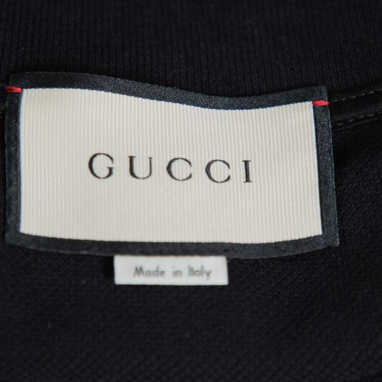 Pre Owned Gucci Black Cotton Pique Snake Embroidered Detail Polo T-Shirt S