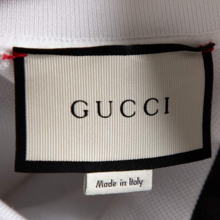 Pre Owned Gucci White Cotton Pique Crest Applique Detail Polo T-Shirt S