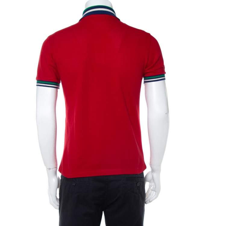 Pre Owned Gucci Red Cotton Pique Contrast Collar Logo Patch Detail Polo T-Shirt S