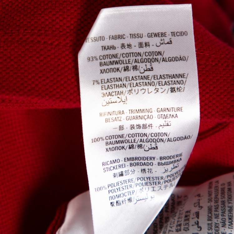 Pre Owned Gucci Red Cotton Pique Contrast Collar Logo Patch Detail Polo T-Shirt S