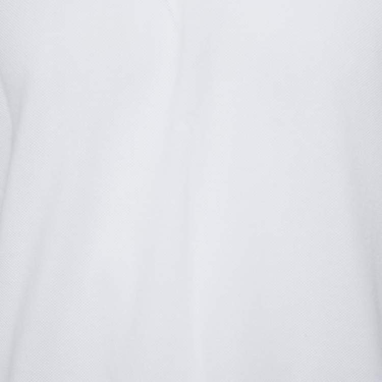 Pre Owned Gucci White Cotton Pique Web Trim & Feline Head Collar Detail Polo T-Shirt L