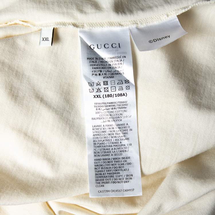 مملوكة مسبقًا Gucci X Disney Cream Logo Printed Cotton Crewneck Oversized T-Shirt XXL