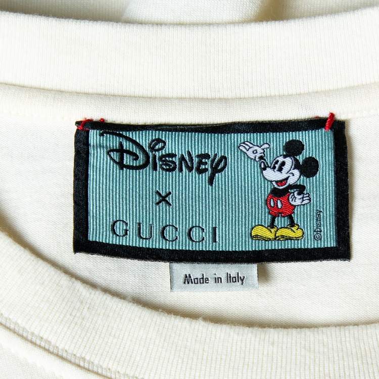 مملوكة مسبقًا Gucci X Disney Cream Logo Printed Cotton Crewneck Oversized T-Shirt XXL