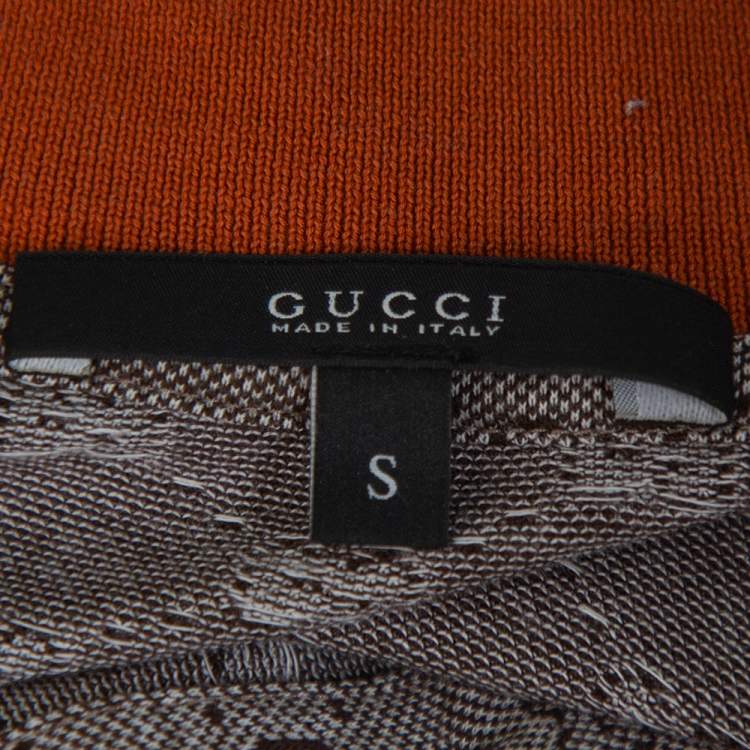 Pre Owned Gucci Brown GG Print Cotton Contrast Collar Skinny Fit Polo Shirt S