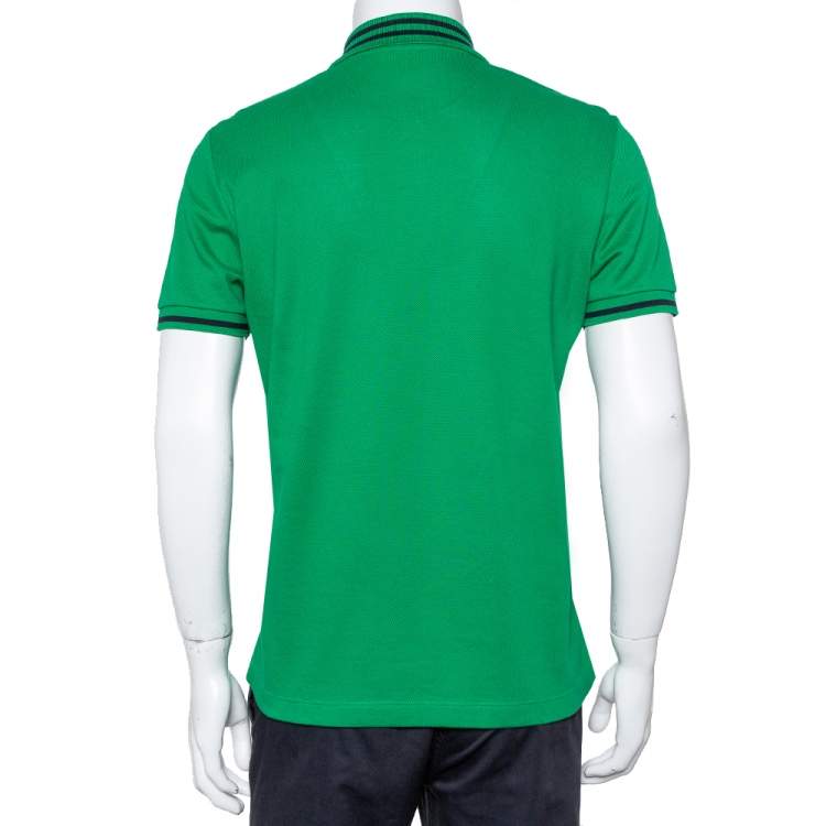 Pre Owned Gucci Green Cotton Pique Bee Embroidered Polo T-Shirt M