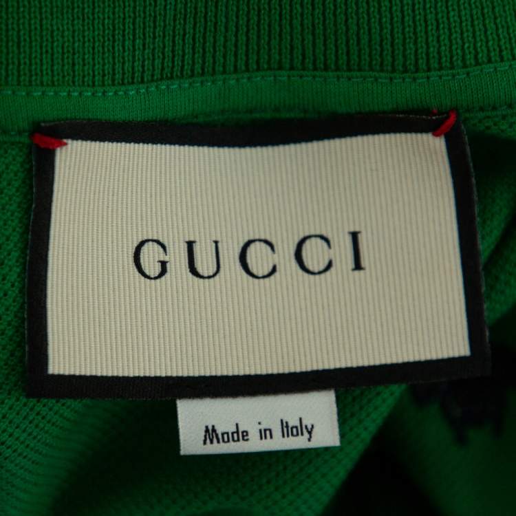 Pre Owned Gucci Green Cotton Pique Bee Embroidered Polo T-Shirt M