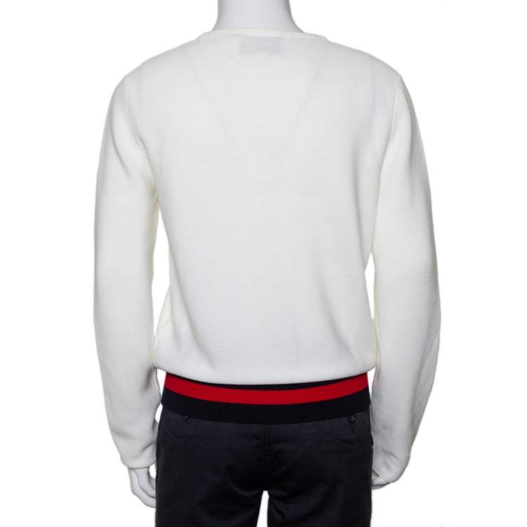 Pre Owned Gucci White Cotton Knit Tiger Crest Applique Jumper L