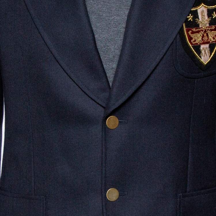 Pre Owned Gucci Navy Blue Wool & Mohair Chateau Marmont Embroidered Button Front Blazer M