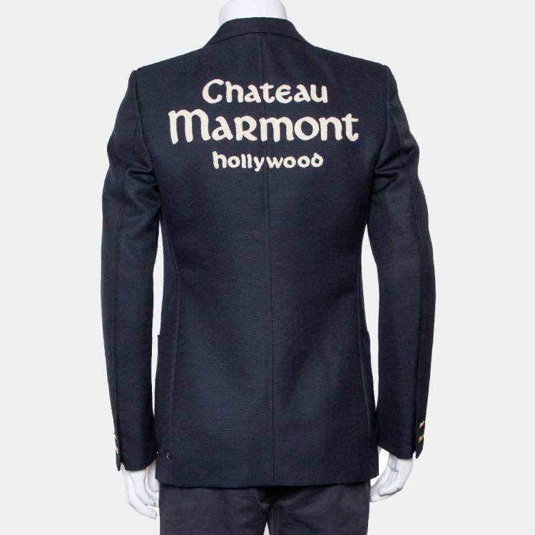 Pre Owned Gucci Navy Blue Wool & Mohair Chateau Marmont Embroidered Button Front Blazer M