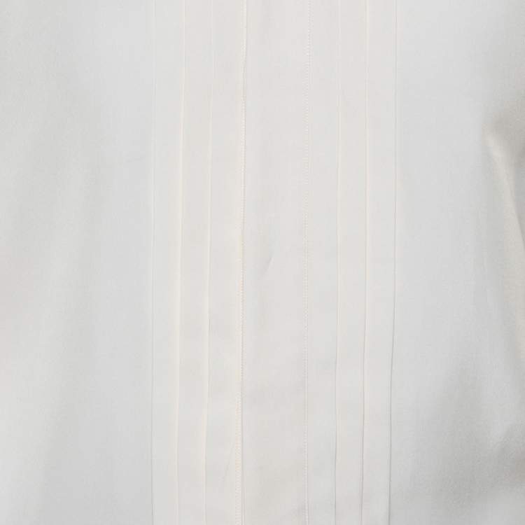 Pre Owned Gucci Cream Silk Pintuck Detail Button Front Skinny Shirt M